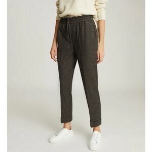 Reiss Maddie Wool Blend Knitted Pleated Straight Leg Trouser Pant Gray Size 4